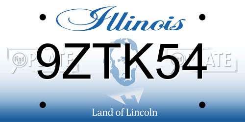 9ZTK54 Illinois License Plate