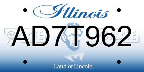 AD7T962 Illinois License Plate