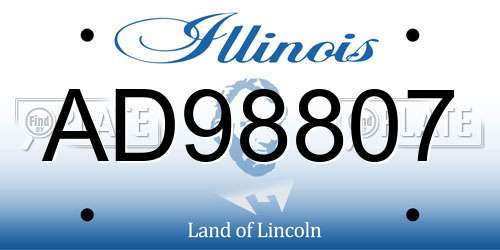 AD98807 Illinois License Plate