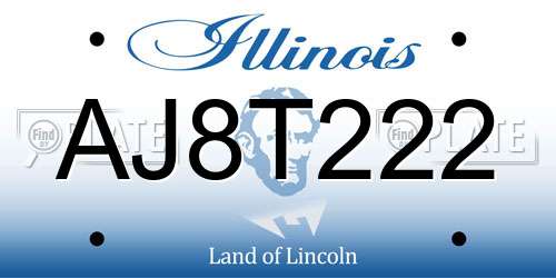 AJ8T222 Illinois License Plate