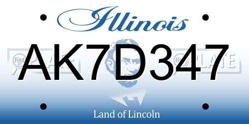 AK7D347 Illinois License Plate