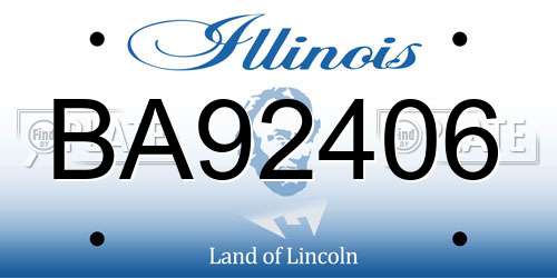 BA92406 Illinois License Plate