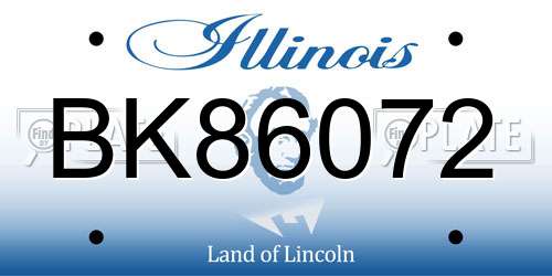 BK86072 Illinois License Plate
