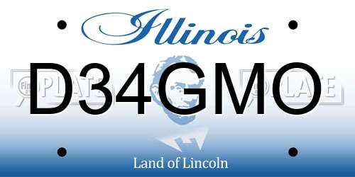D34GMO Illinois License Plate