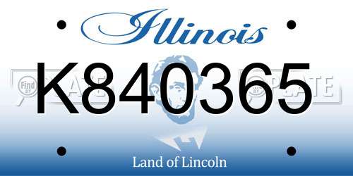 K840365 Illinois License Plate