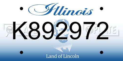 K892972 Illinois License Plate