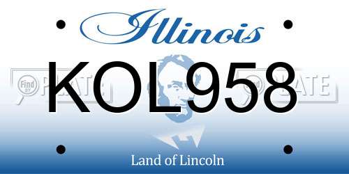 KOL958 Illinois License Plate