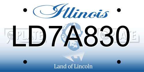 LD7A830 Illinois License Plate