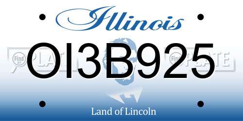 OI3B925 Illinois License Plate