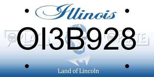 OI3B928 Illinois License Plate
