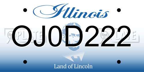OJ0D222 Illinois License Plate
