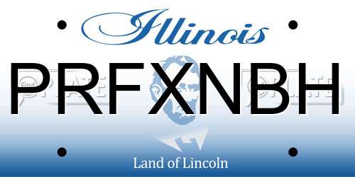 PRFXNBH Illinois License Plate