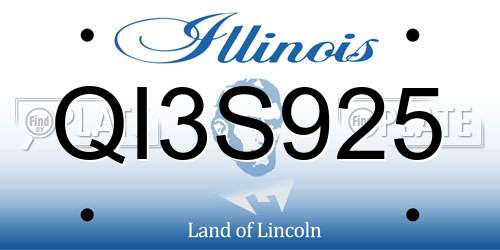 QI3S925 Illinois License Plate