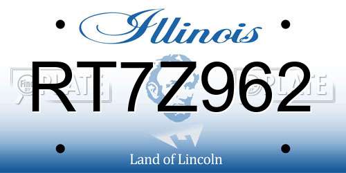 RT7Z962 Illinois License Plate