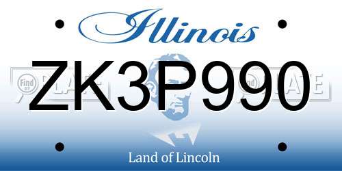 ZK3P990 Illinois License Plate