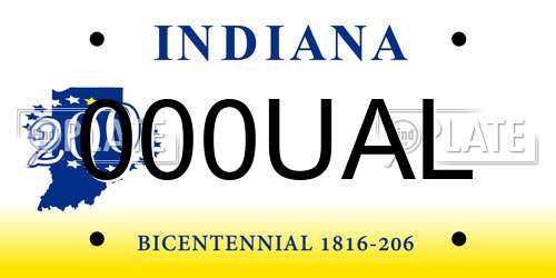 000UAL Indiana License Plate