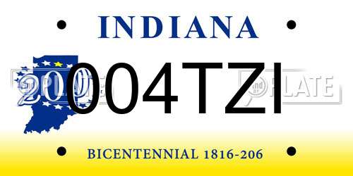 004TZI Indiana License Plate
