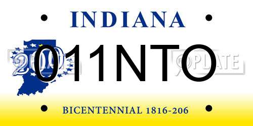 011NTO Indiana License Plate