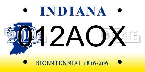 012AOX Indiana License Plate