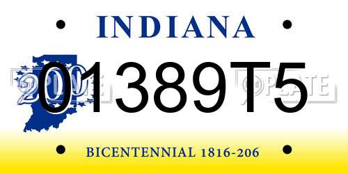 01389T5 Indiana License Plate