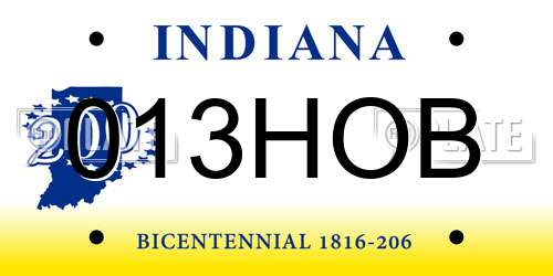 013HOB Indiana License Plate