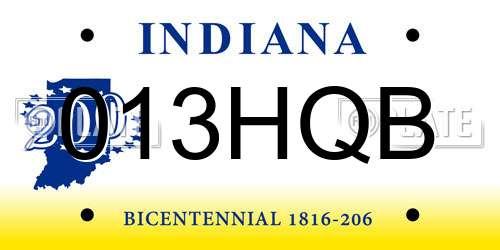 013HQB Indiana License Plate