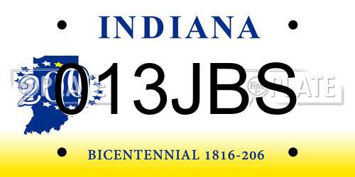 013JBS Indiana License Plate