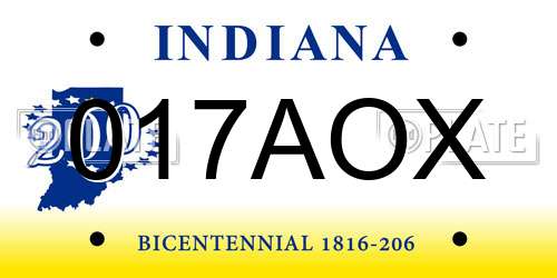 017AOX Indiana License Plate