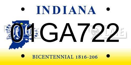 01GA722 Indiana License Plate