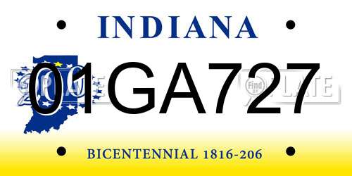 01GA727 Indiana License Plate
