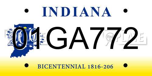 01GA772 Indiana License Plate
