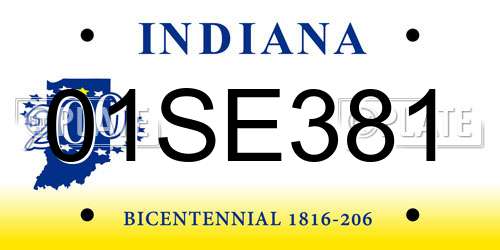 01SE381 Indiana License Plate