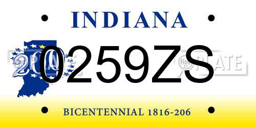 0259ZS Indiana License Plate