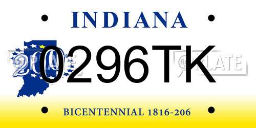0296TK Indiana License Plate