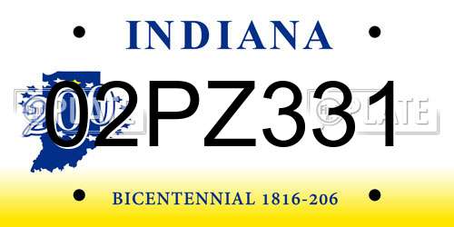 02PZ331 Indiana License Plate