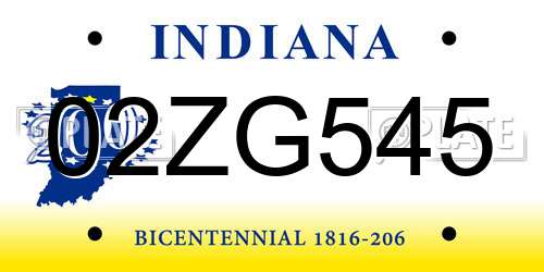 02ZG545 Indiana License Plate