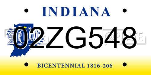 02ZG548 Indiana License Plate