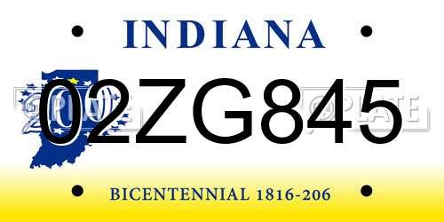 02ZG845 Indiana License Plate