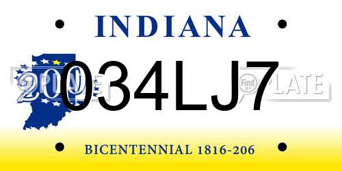 034LJ7 Indiana License Plate