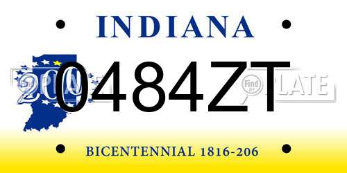 0484ZT Indiana License Plate