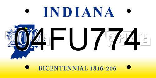04FU774 Indiana License Plate