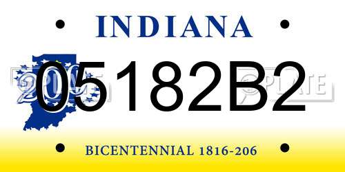 05182B2 Indiana License Plate