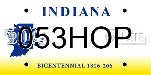 053HOP Indiana License Plate