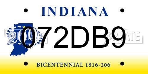 072DB9 Indiana License Plate