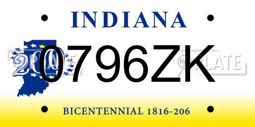 0796ZK Indiana License Plate