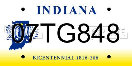 07TG848 Indiana License Plate