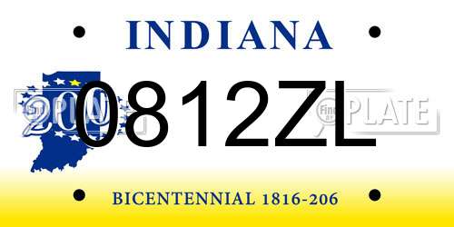 0812ZL Indiana License Plate