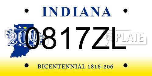 0817ZL Indiana License Plate