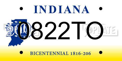 0822TO Indiana License Plate