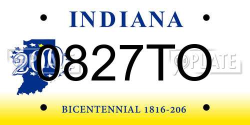 0827TO Indiana License Plate